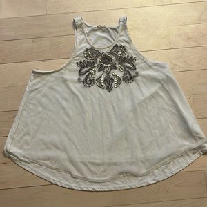 Hollister Cream Racerback Tank Blouse Beaded